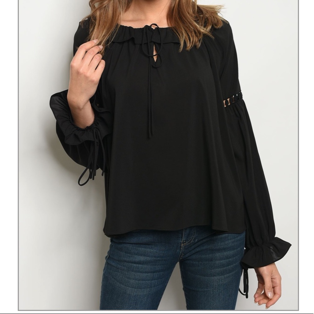 Black Ruffle Detail Tunic Top - Picture 6 of 7